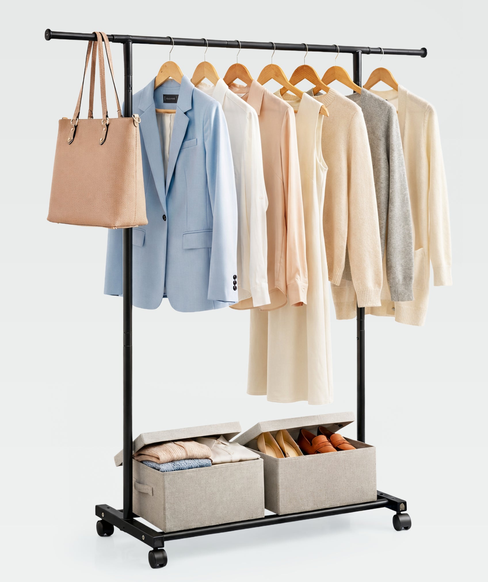 Perchero ajustable con ruedas negro