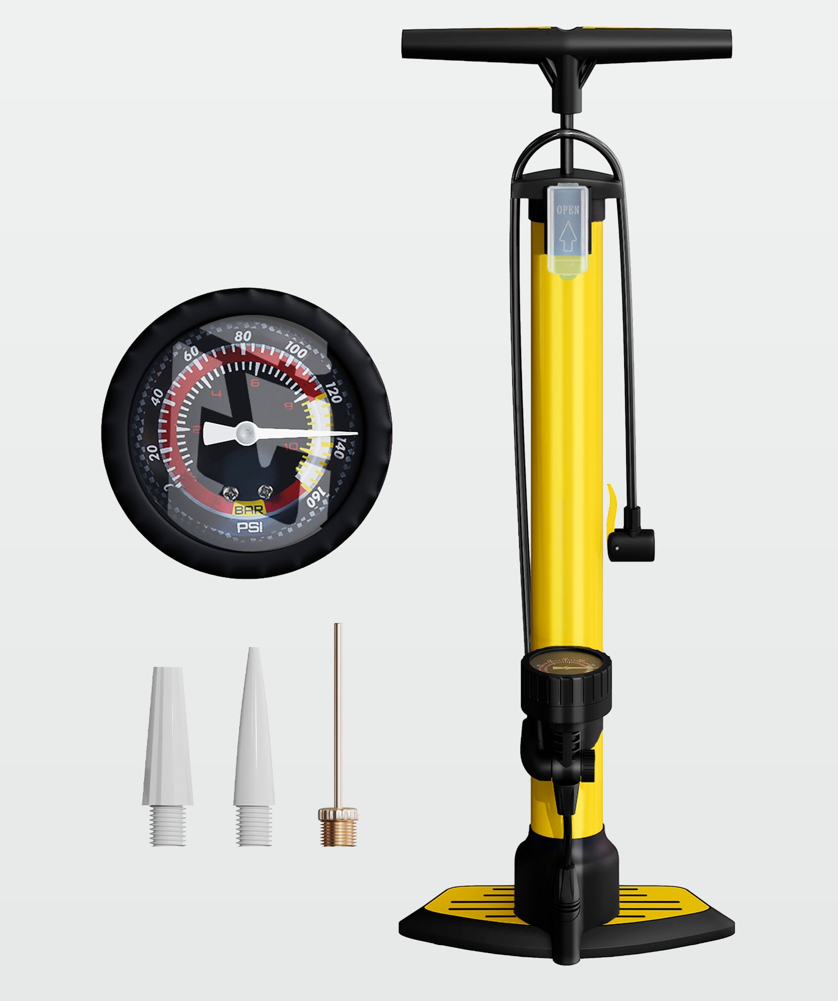 Bomba de aire de pedal multiusos, ligera y compacta: incluye manómetro
