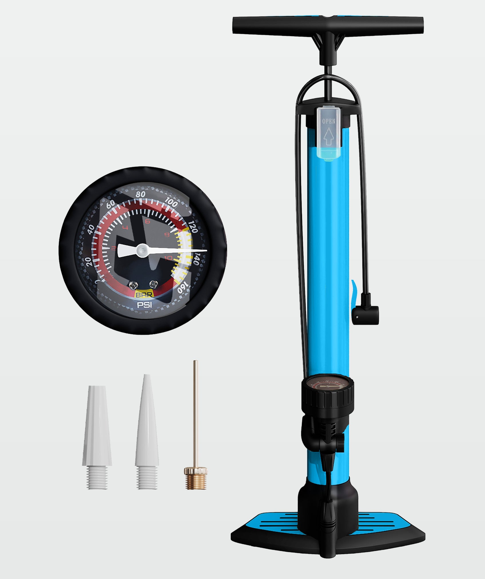 Bomba de aire de pedal multiusos, ligera y compacta: incluye manómetro