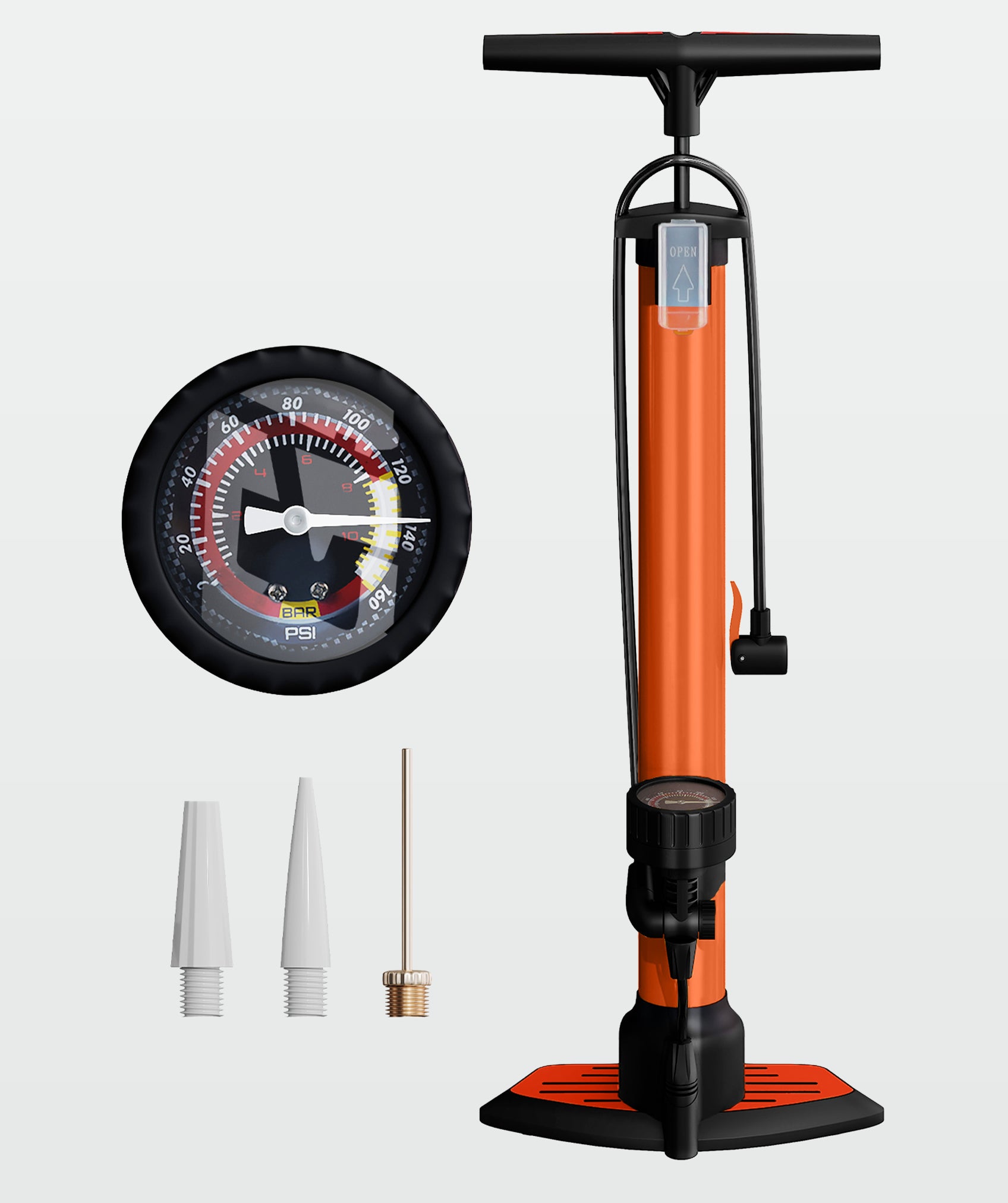 Bomba de aire de pedal multiusos, ligera y compacta: incluye manómetro