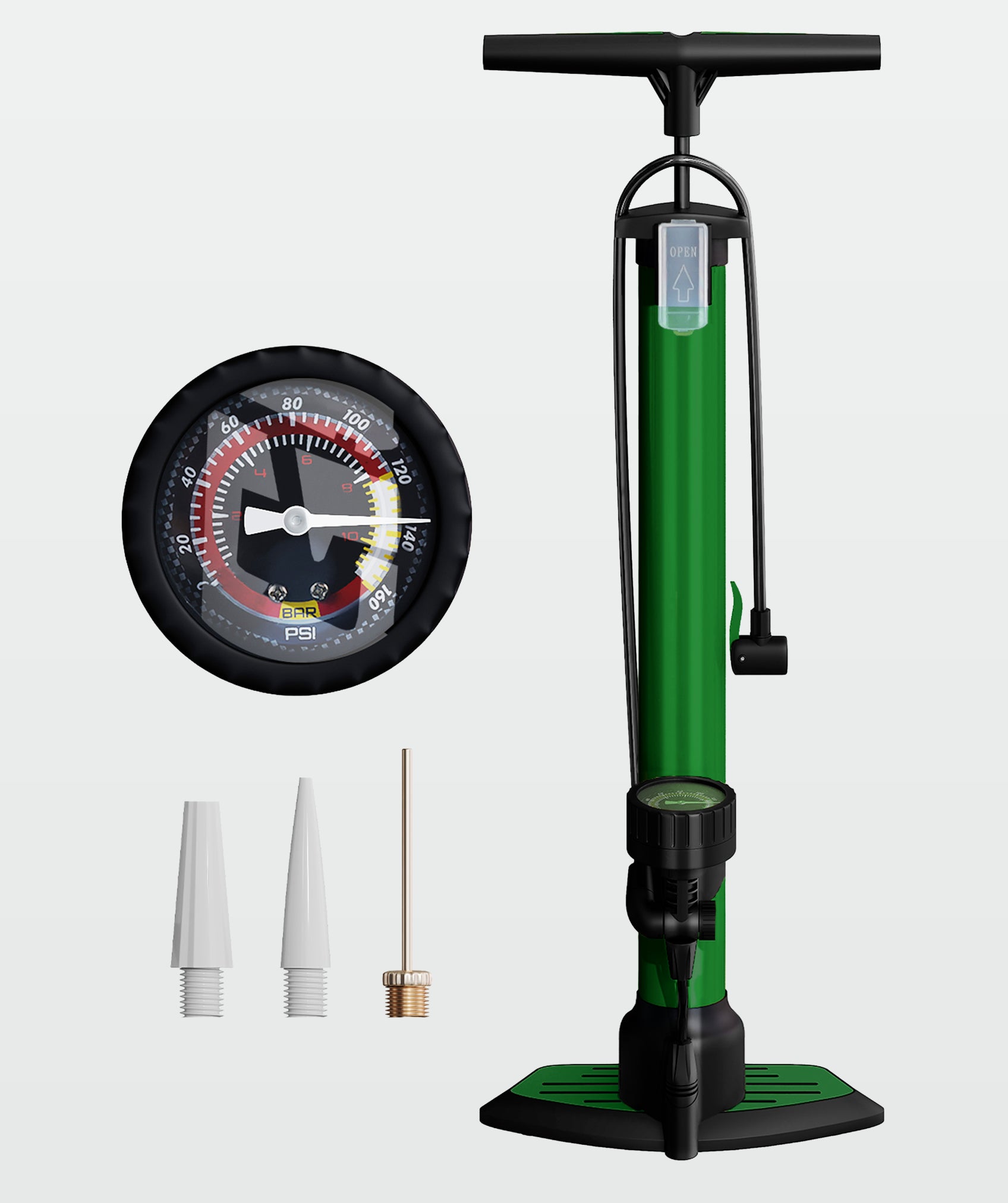 Bomba de aire de pedal multiusos, ligera y compacta: incluye manómetro