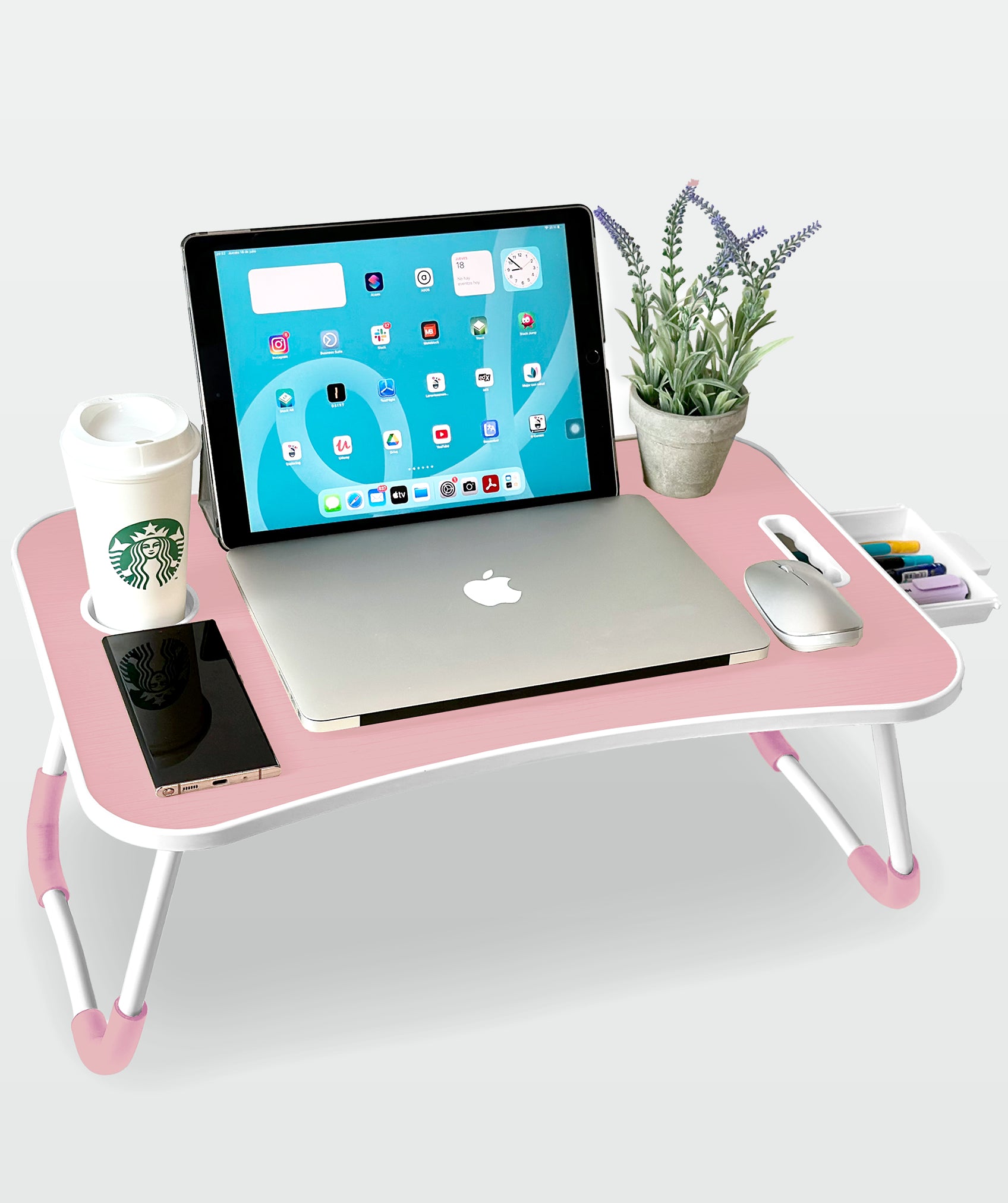 Bandeja plegable multiusos con cajón ergonómico, ideal para portátil y tablet