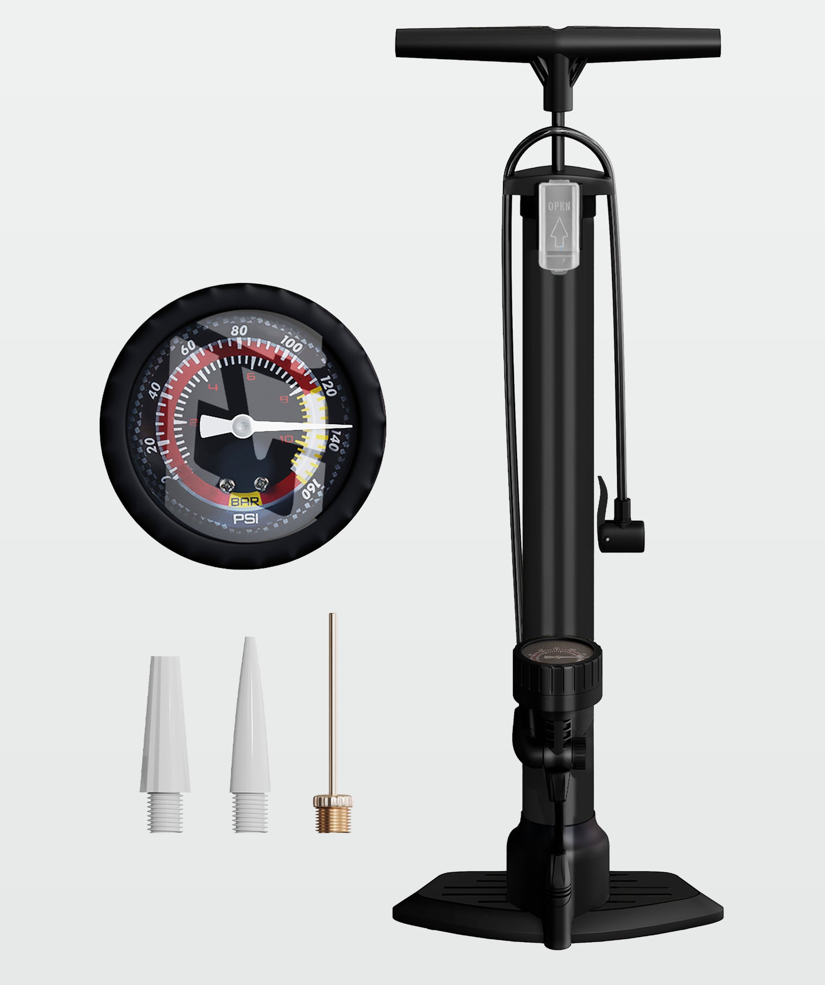 Bomba de aire de pedal multiusos, ligera y compacta: incluye manómetro