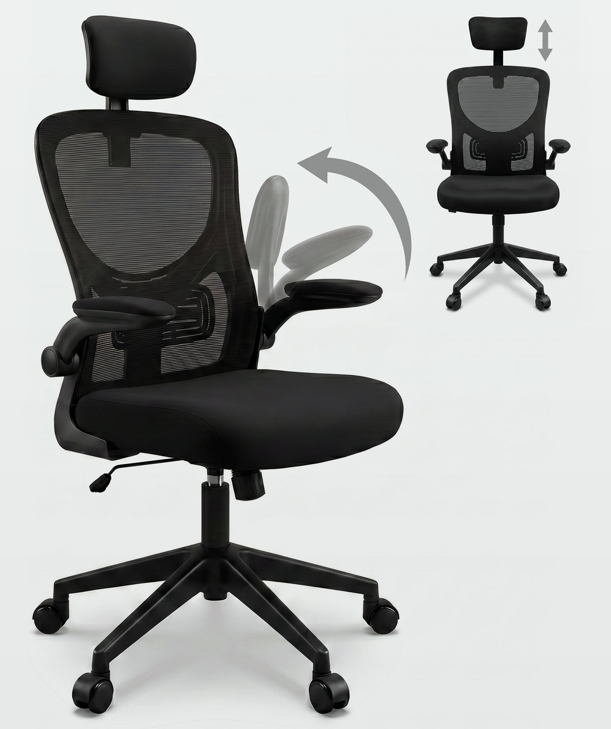Silla de oficina con reposacabezas y brazos abatibles