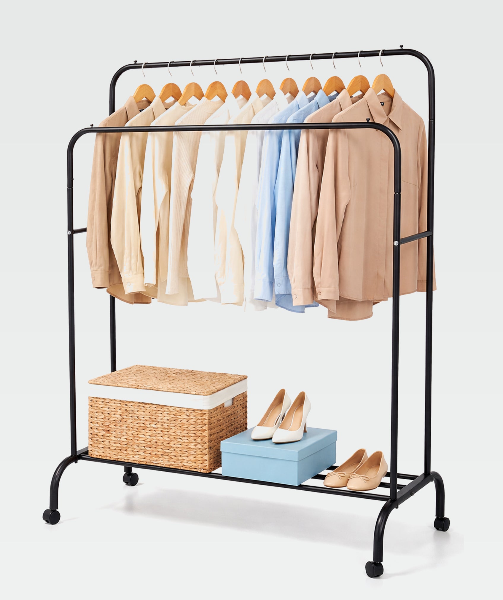 Perchero con doble barra y con ruedas