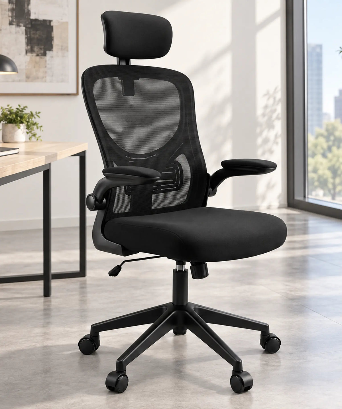 Silla de oficina con reposacabezas y brazos abatibles