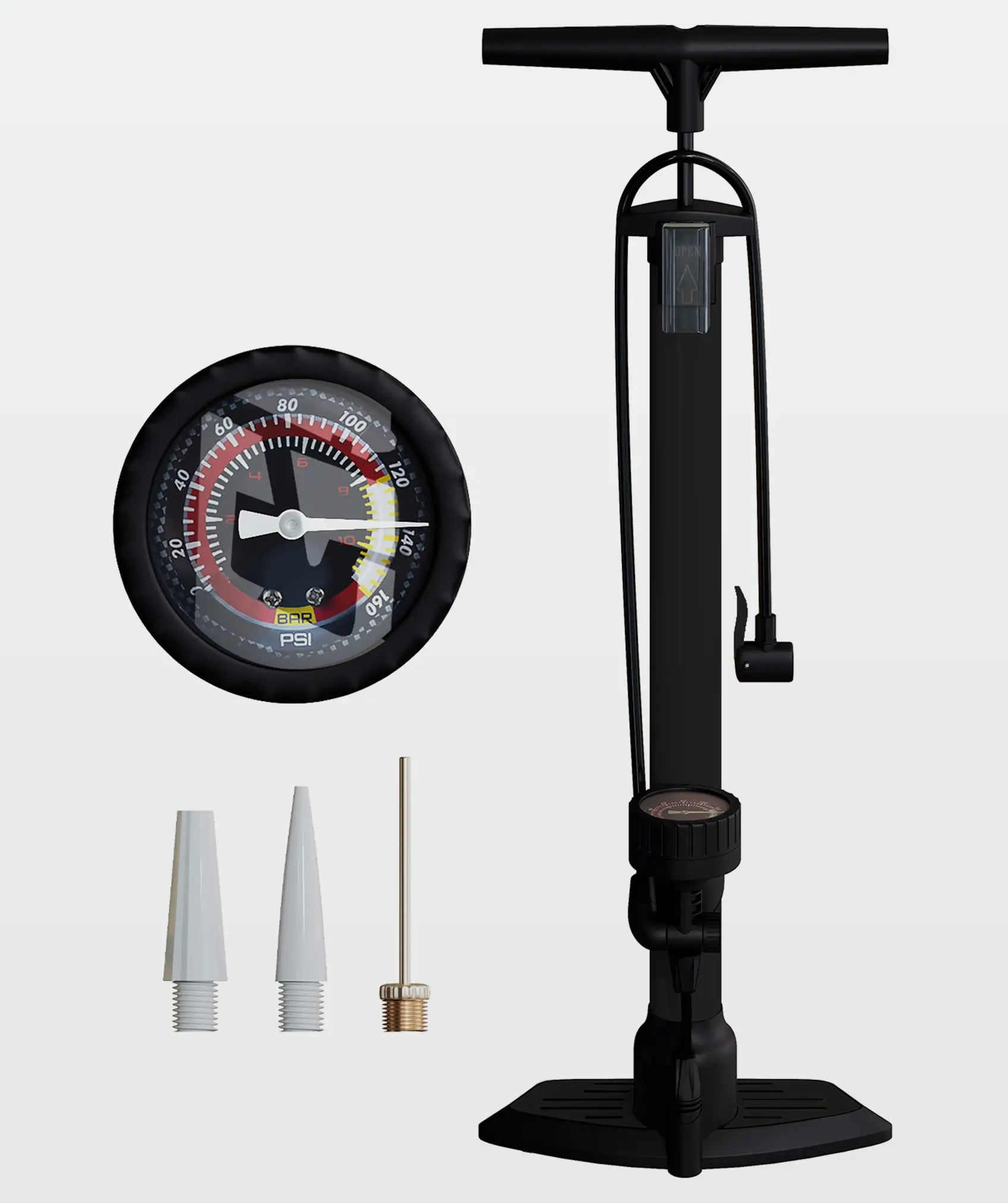 Bomba de aire de pedal multiusos, ligera y compacta: incluye manómetro