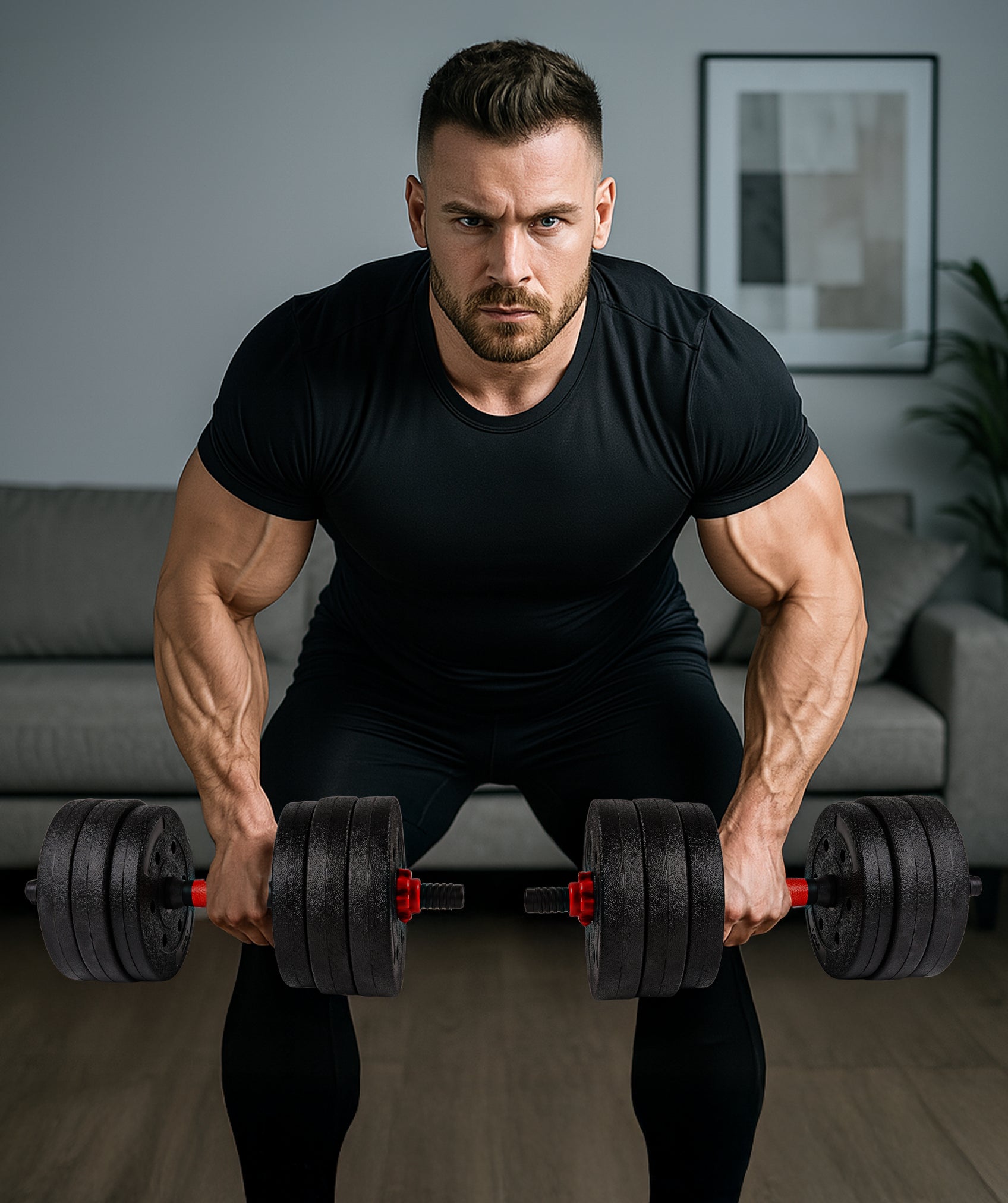 Juego de mancuernas ajustables Red Transformer con Kettlebell (10-40kg)