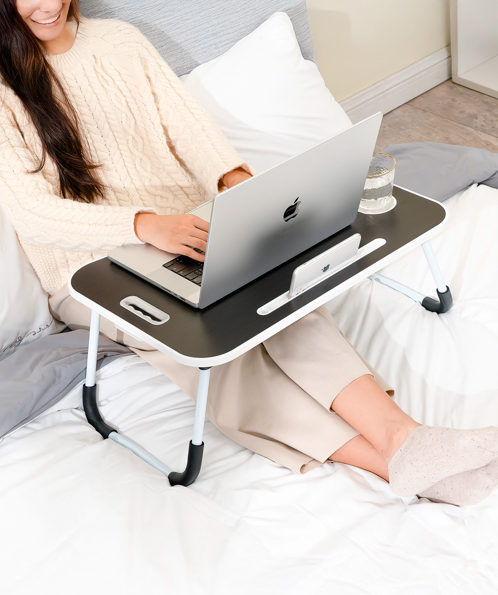 Bandeja plegable multiusos con cajón ergonómico, ideal para portátil y tablet